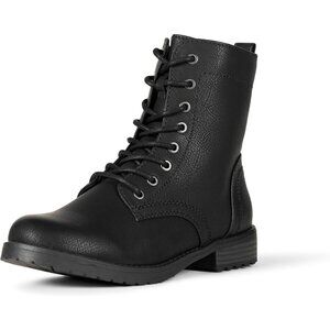 Amazon Essentials Women's Leather Black Lace-Up Combat Ankle Boots